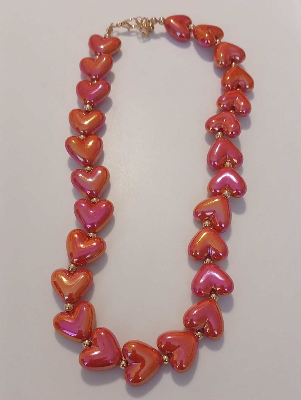 Fashion Jewelry Red-Orange Iridescent Heart Necklace